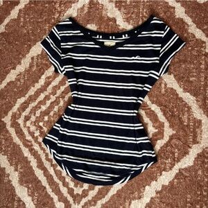 Hollister Dark Blue and White Striped Tee